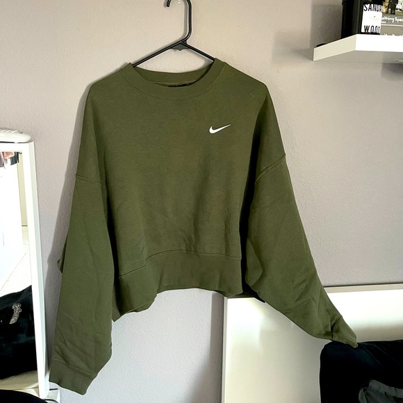 Nike Sweaters - Olive Green Cropped Sweatshirt